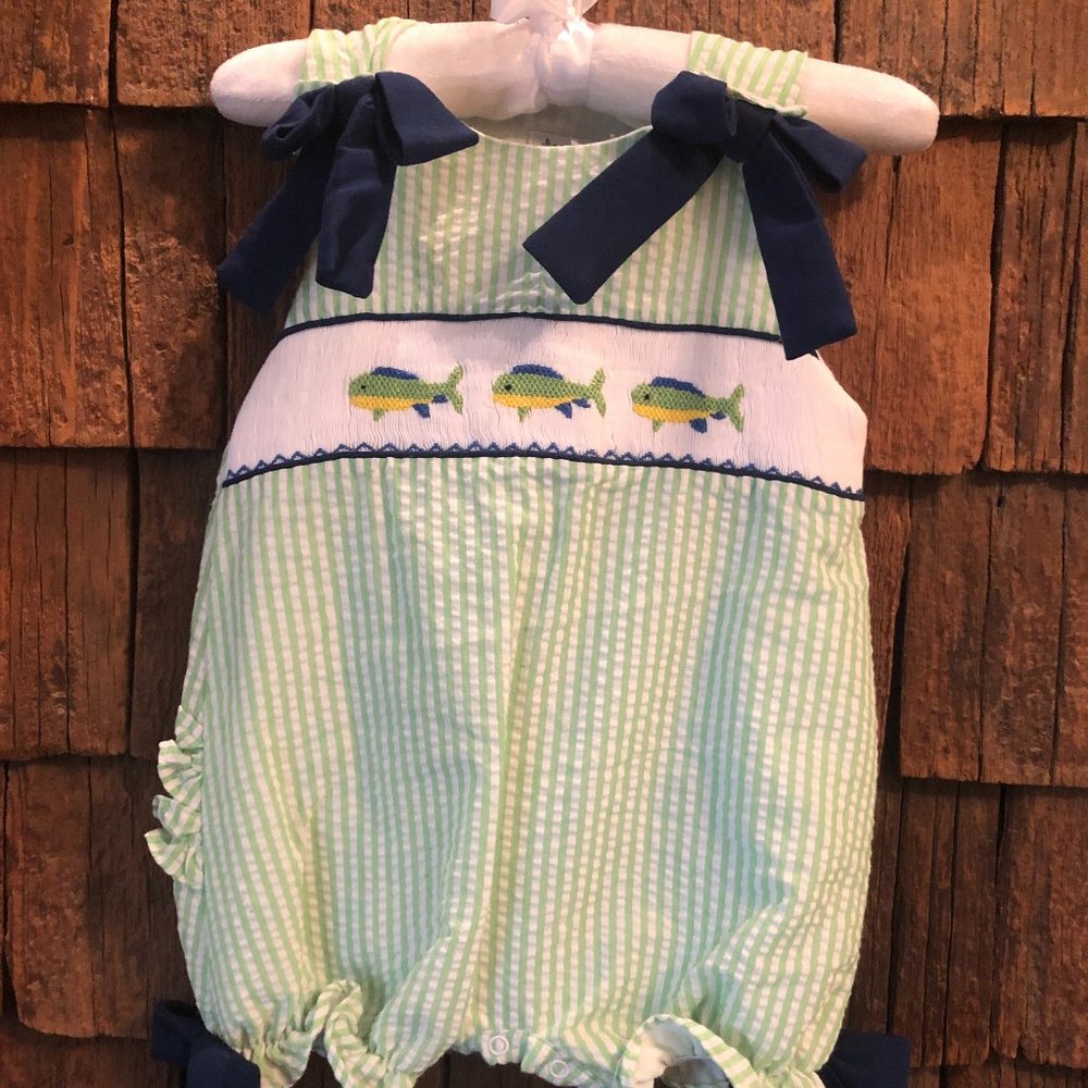 Holy City Smocks Seersucker Dolphin Bubble 18m